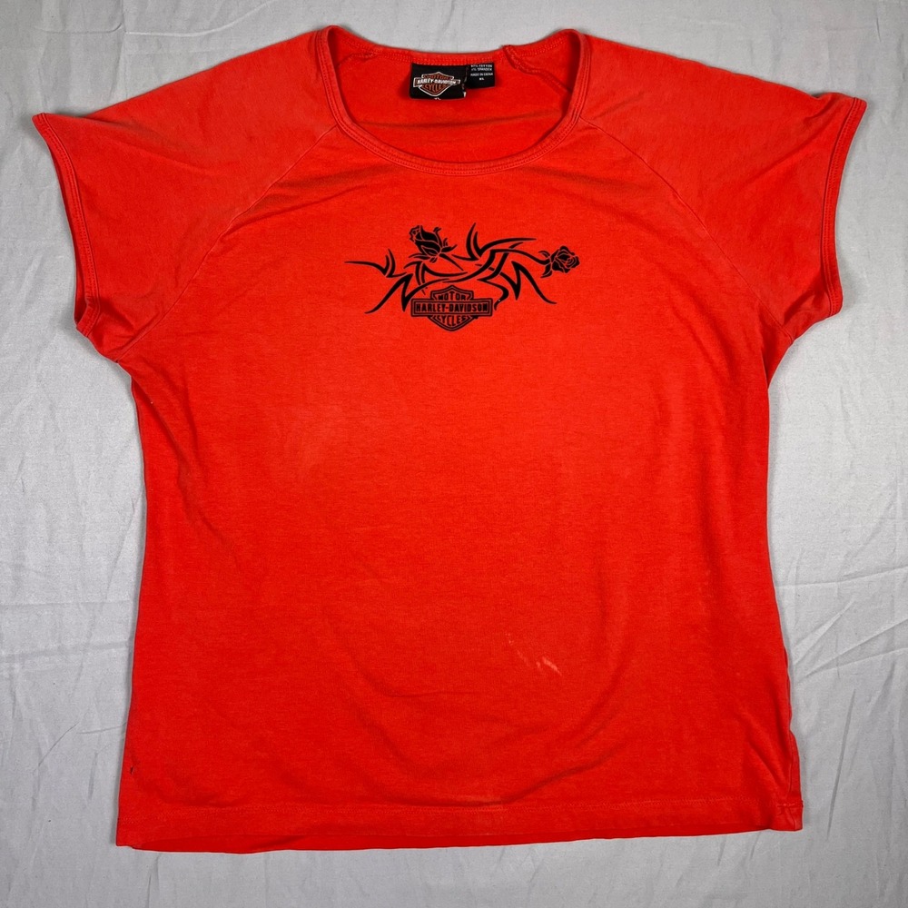 Harley-Davidson Graphic T-Shirt Womens XL Red Baltimore MD Tribal Rose